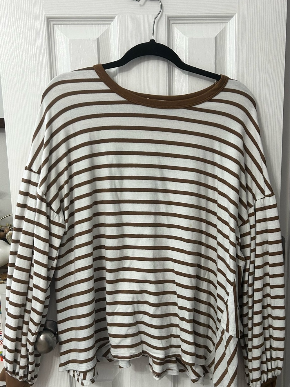easel Brown and White Striped Long Sleeve Top